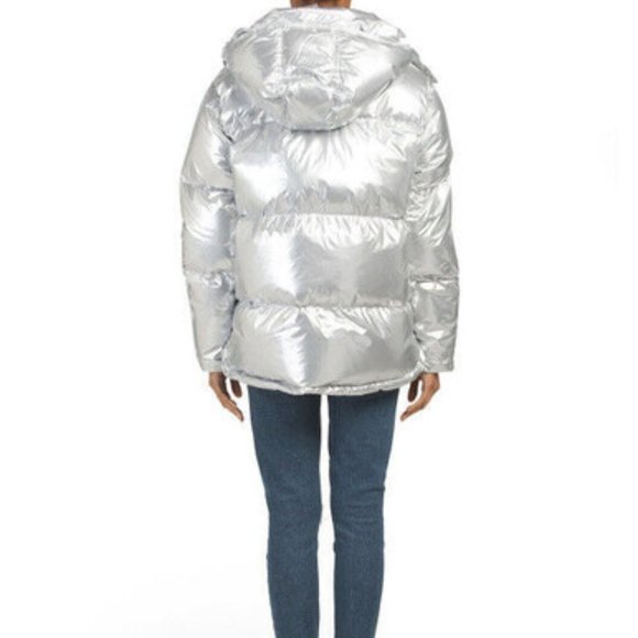 KENDALL + KYLIE Women Metallic Silver Hooded Puff Jacket N2011